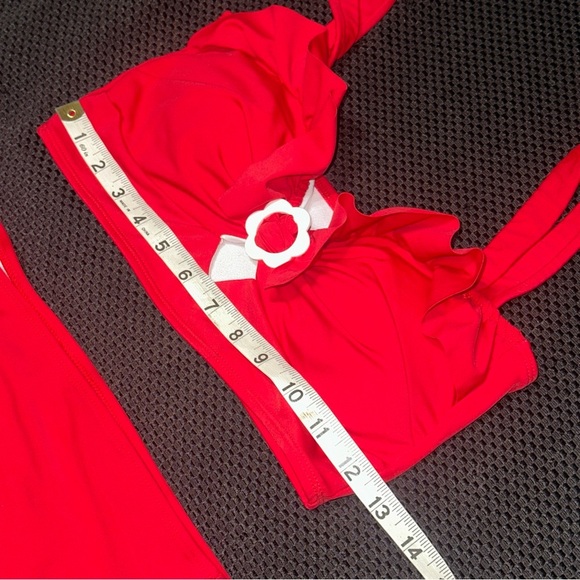 SOLDWomen’s S High Waisted Red Bikini Retro 1950s Classic Daisy RuffleBust Pinup - Picture 5 of 9